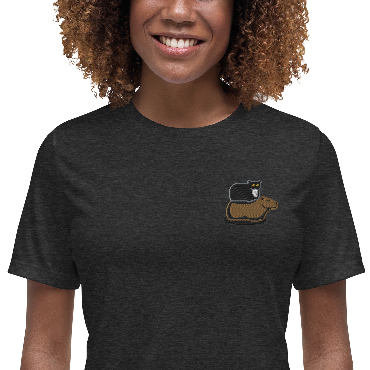 Women's Relaxed T-Shirt (Pixel Cat & Capy Embroidered)