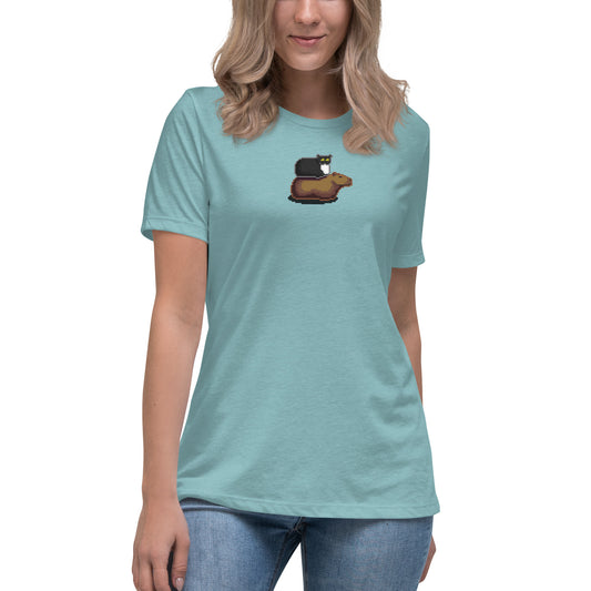 Women's Relaxed T-Shirt (Pixel Cat & Capy Printed)