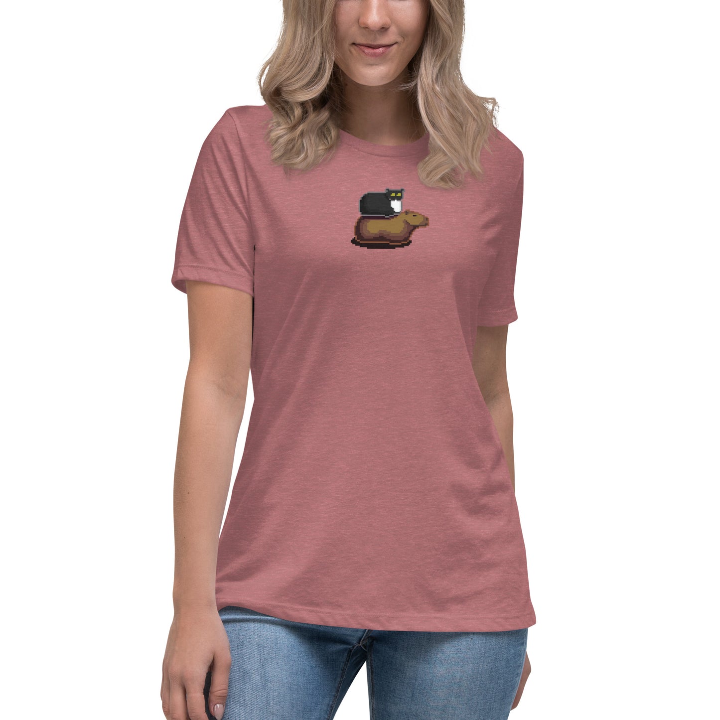 Women's Relaxed T-Shirt (Pixel Cat & Capy Printed)