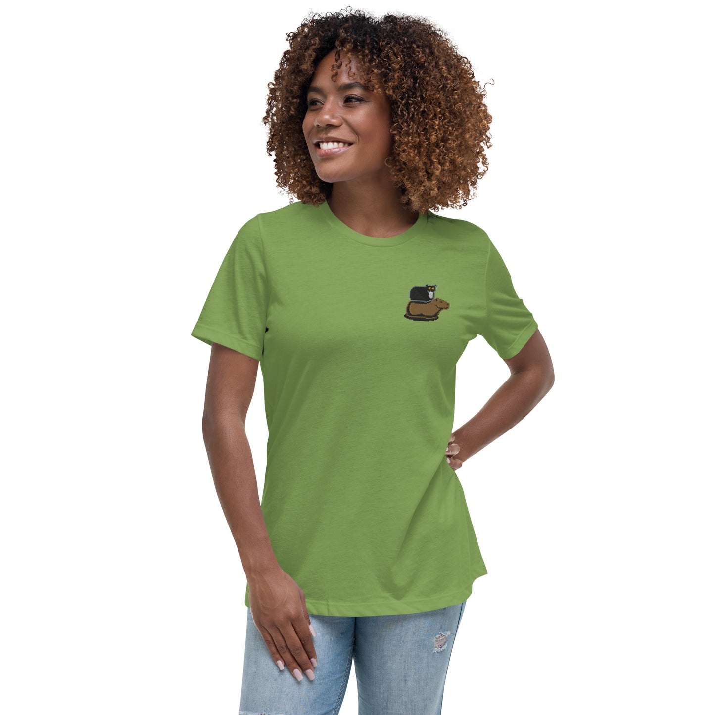 Women's Relaxed T-Shirt (Pixel Cat & Capy Embroidered)