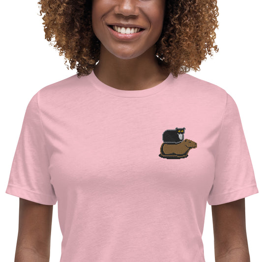 Women's Relaxed T-Shirt (Pixel Cat & Capy Embroidered)
