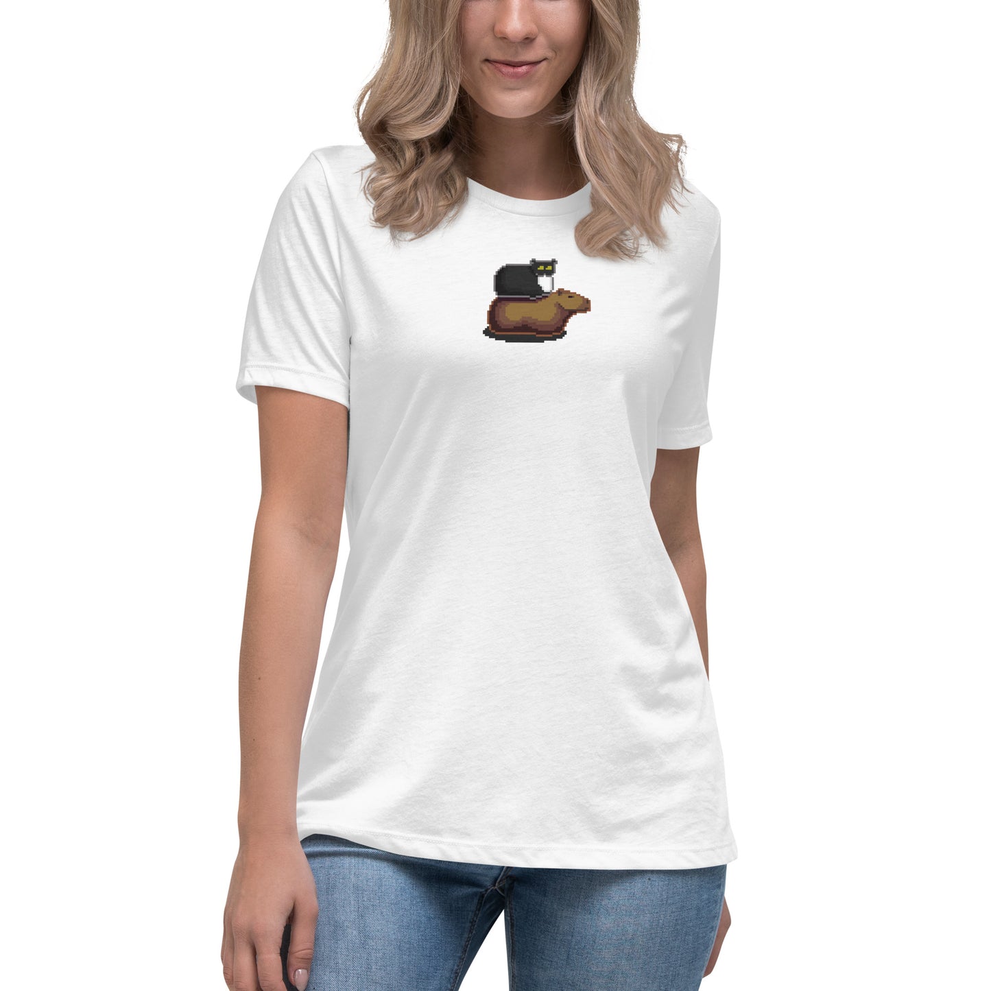 Women's Relaxed T-Shirt (Pixel Cat & Capy Printed)
