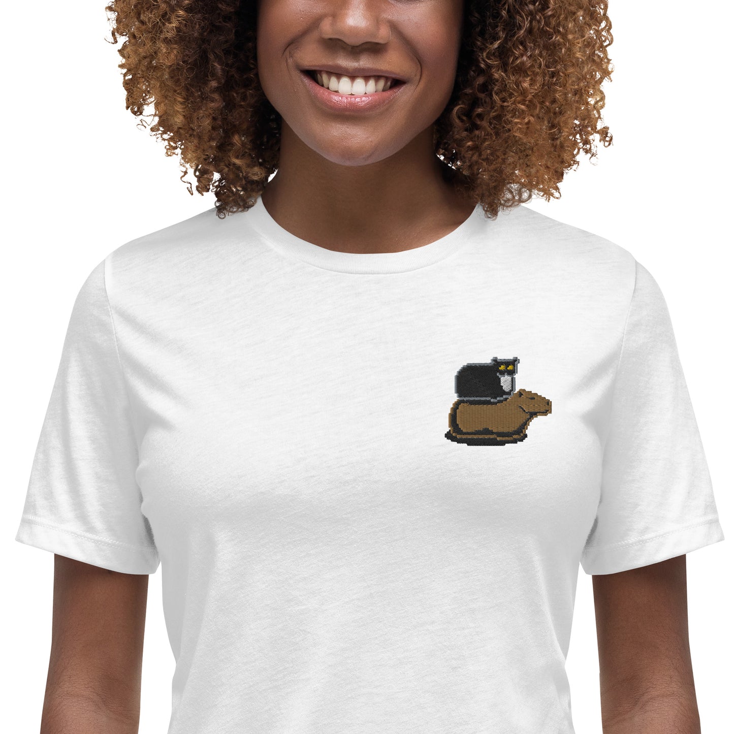 Women's Relaxed T-Shirt (Pixel Cat & Capy Embroidered)